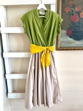 Vintage 1950's Dress Rare Marion McCoy XS Yellow Green Tan